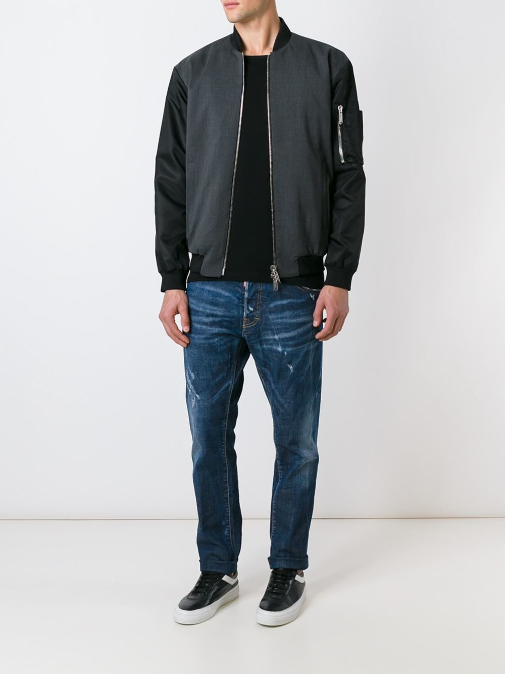 Lyst Dsquared² Contrast Sleeve Bomber Jacket in Gray for Men