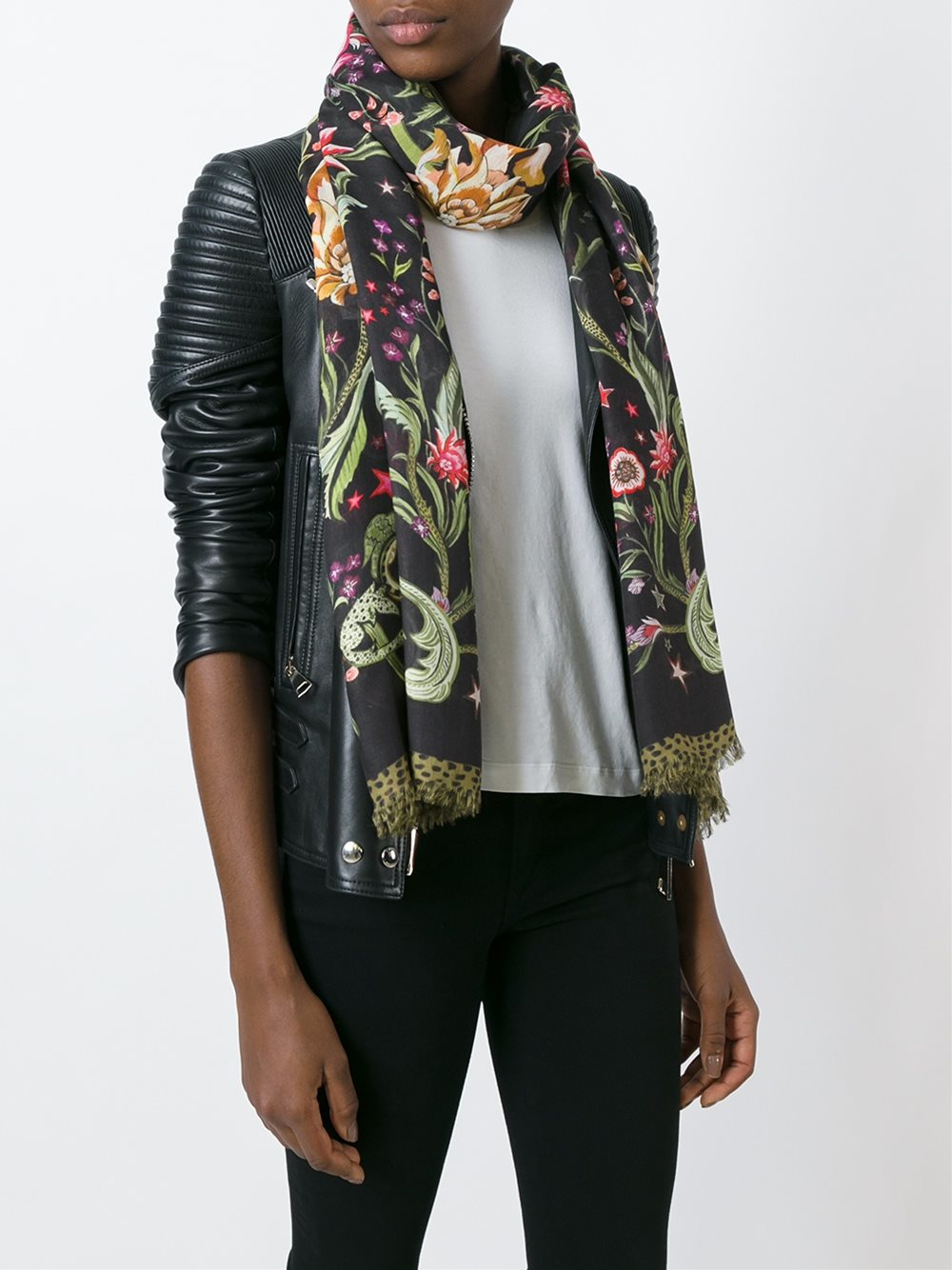 Lyst - Roberto cavalli Multicolored Floral Wing Printed Silk Scarf