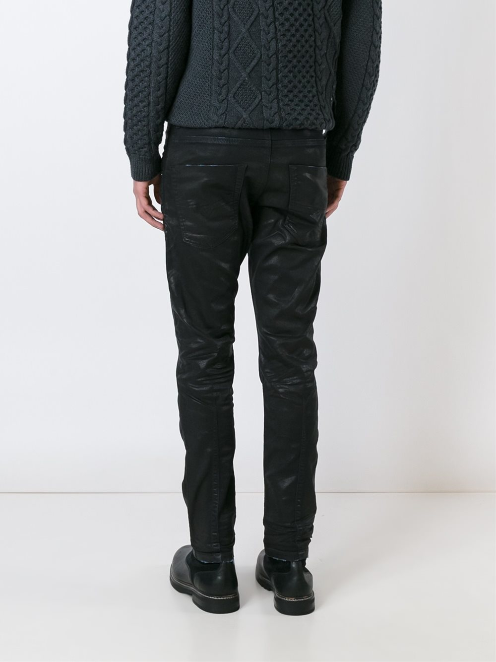Lyst - DIESEL Wax Effect Tapered Jeans in Black for Men