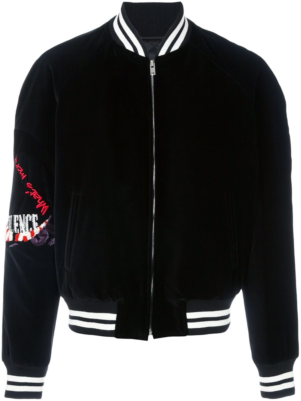 Embroidered zip sleeve jacket striped varsity up long