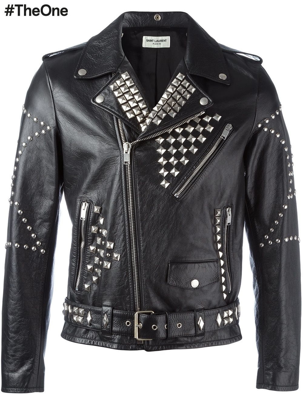 Saint laurent Stud-embellished Leather Biker Jacket in Black for Men | Lyst