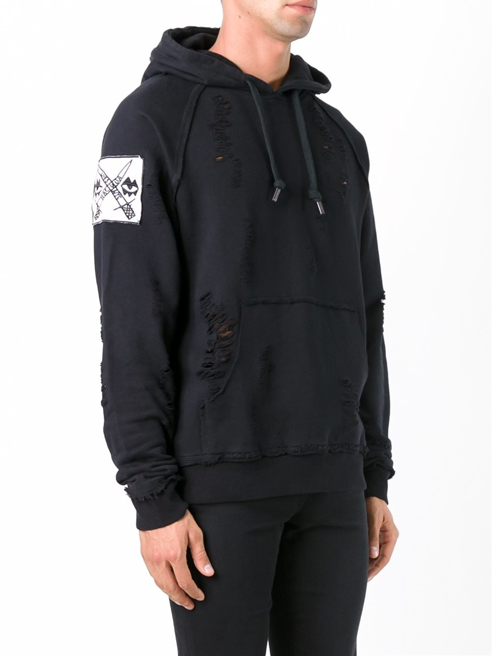 Haculla Arm Patch Ripped Hoodie in Black for Men - Lyst