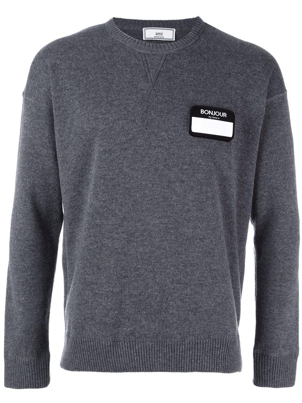 Ami Name Tag Patch Jumper in Gray for Men - Save 43% | Lyst