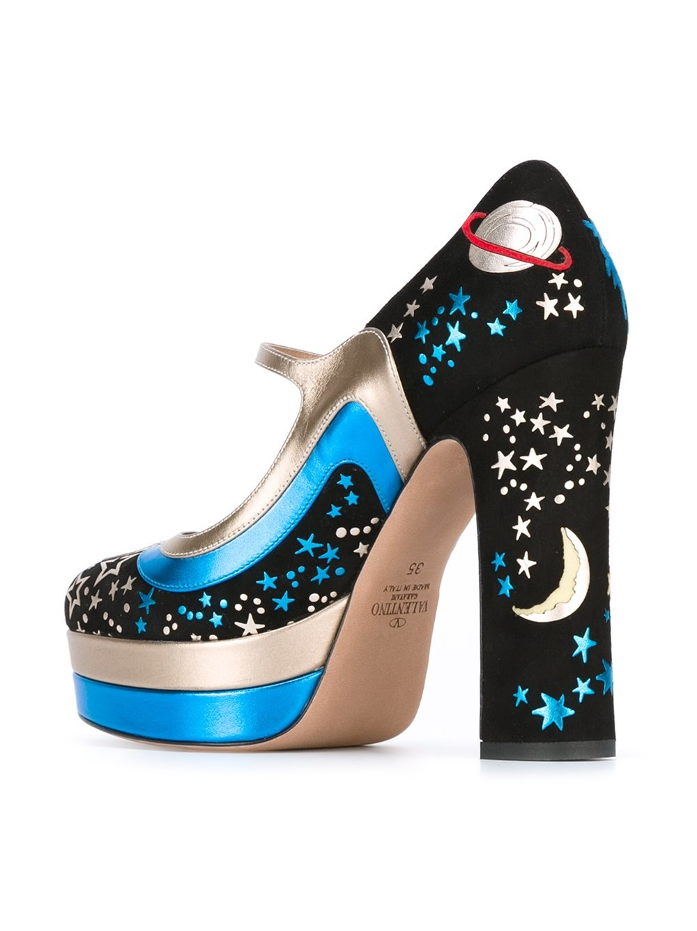 Valentino Astro Couture Leather and Suede Mary Jane Pumps in Black | Lyst