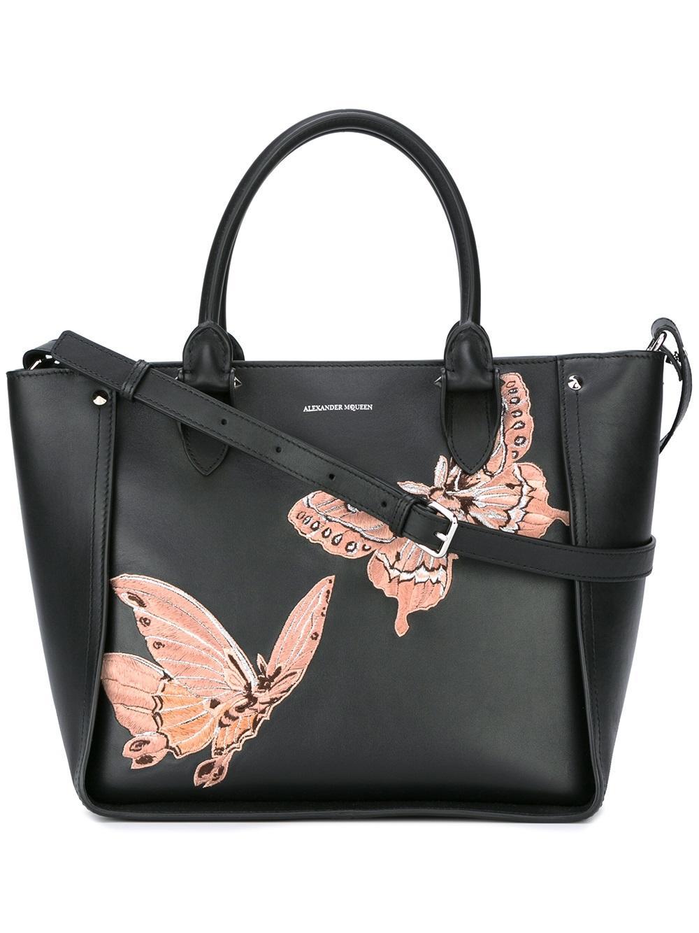 Alexander McQueen 'inside Out' Butterfly Embroidered Tote Bag in Black