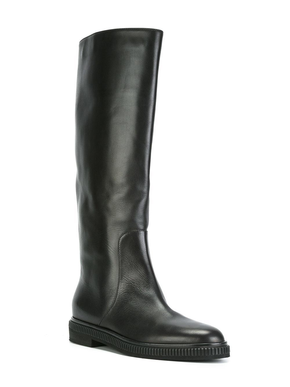 Sergio rossi - Knee Length Flat Boots - Women - Leather - 39.5 in Black ...