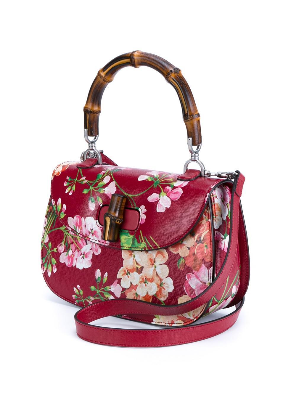 Lyst - Gucci Floral Print Shoulder Bag in Red