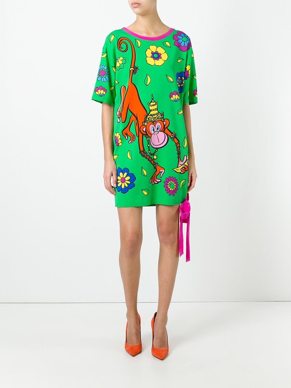 Lyst - Moschino Crowned Monkey Dress in Green