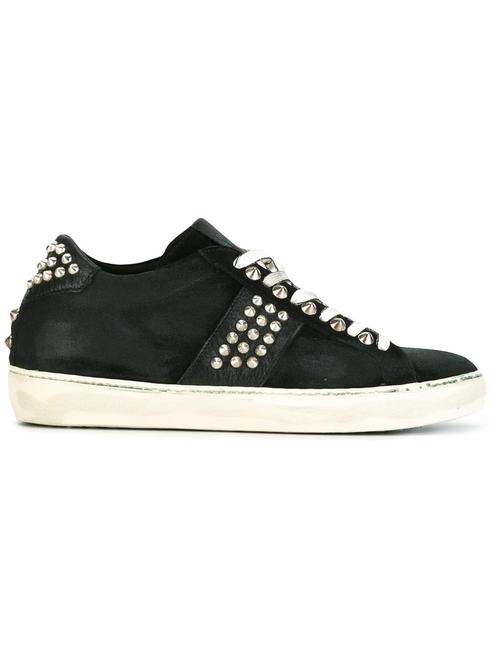 Lyst - Leather Crown Studded Lace-up Sneakers in Black
