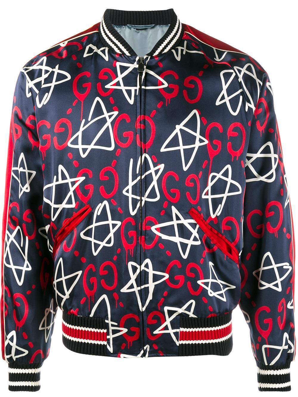 Gucci Ghost Star Duchesse Bomber Jacket in Blue for Men | Lyst
