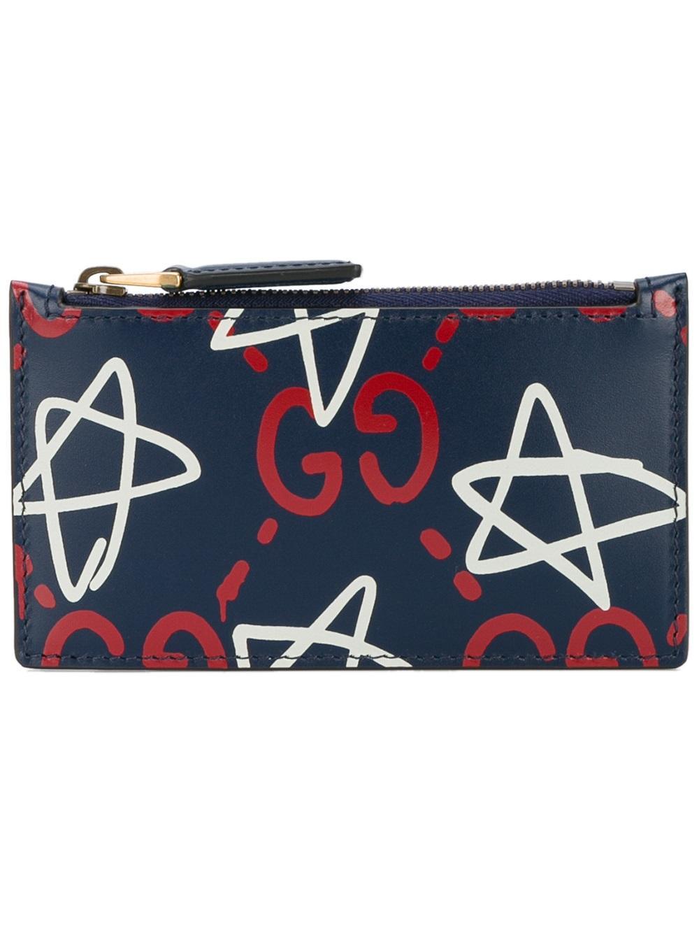 Lyst - Gucci Ghost Logo Card Holder in Blue for Men