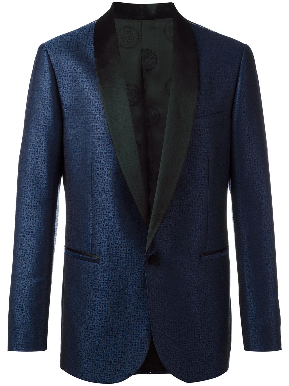 Versace Geometric Jacquard Tuxedo Jacket in Blue for Men - Lyst