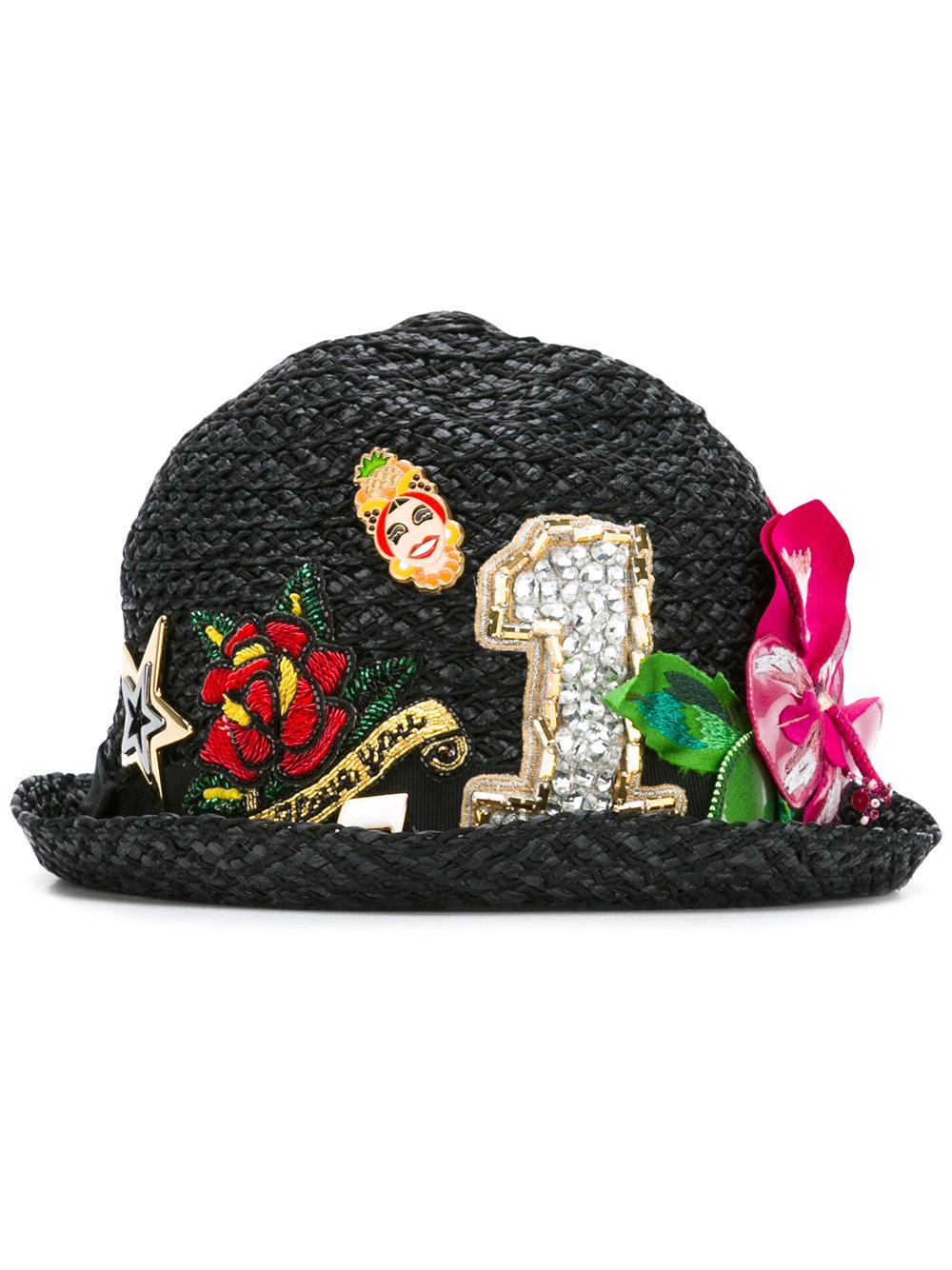 Lyst Dolce & Gabbana Embellished Raffia Hat in Black