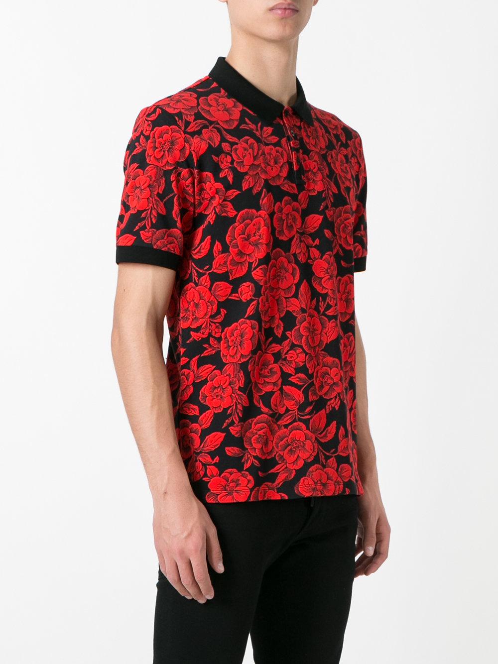 MSGM Rose Print Polo Shirt in Red for Men - Lyst
