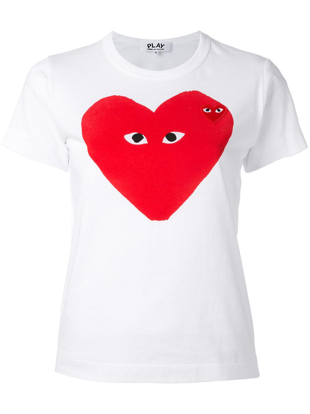Play comme des garçons Heart Print T-shirt in White | Lyst