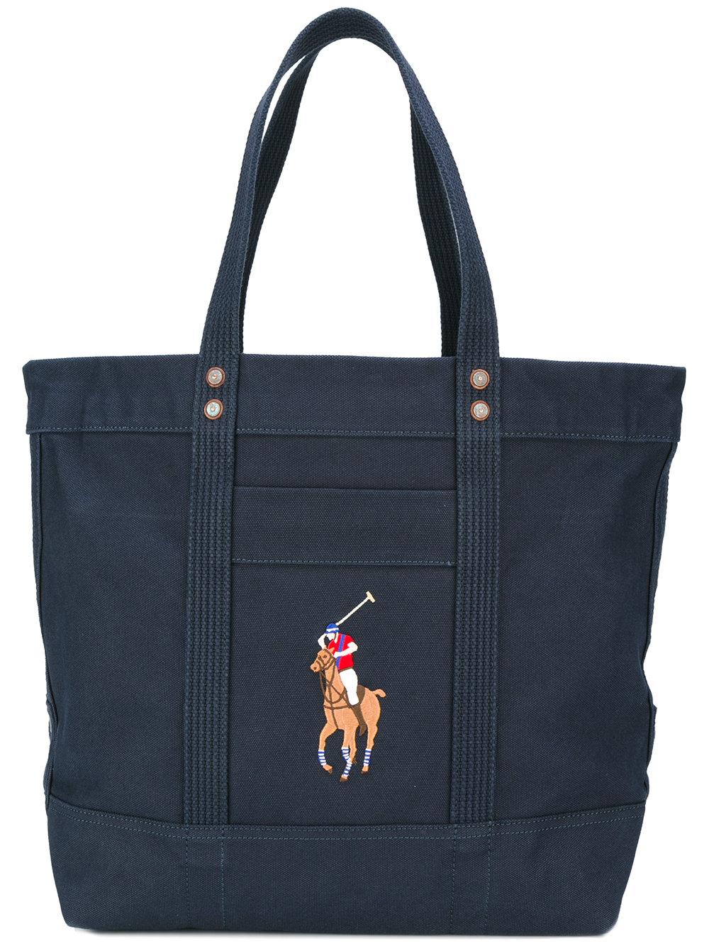 Polo Ralph Lauren Cotton Embroidered Logo Tote Bag in Blue - Lyst