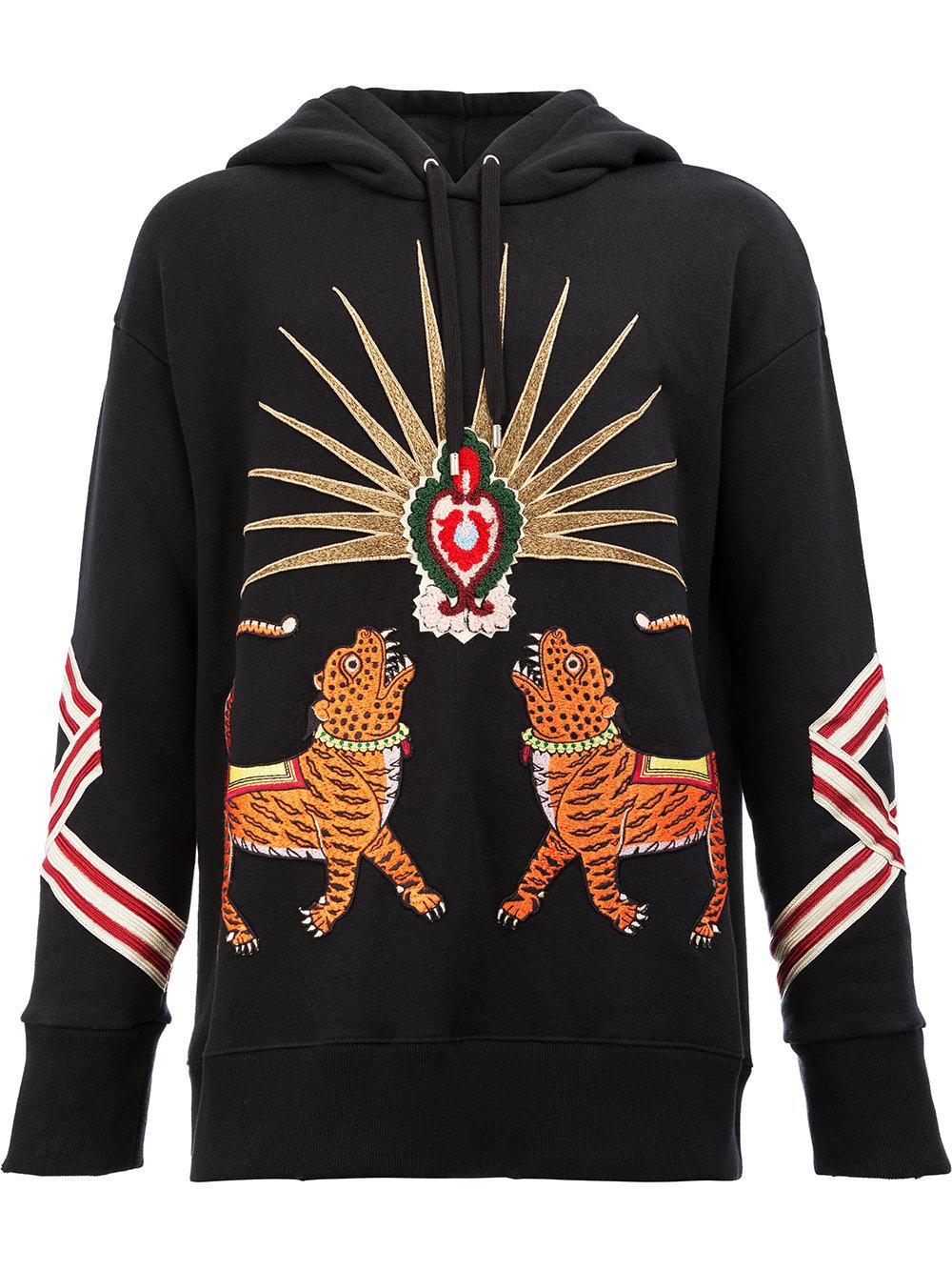 Gucci Tiger Embroidered Hooded Sweatshirt in Black for Men | Lyst