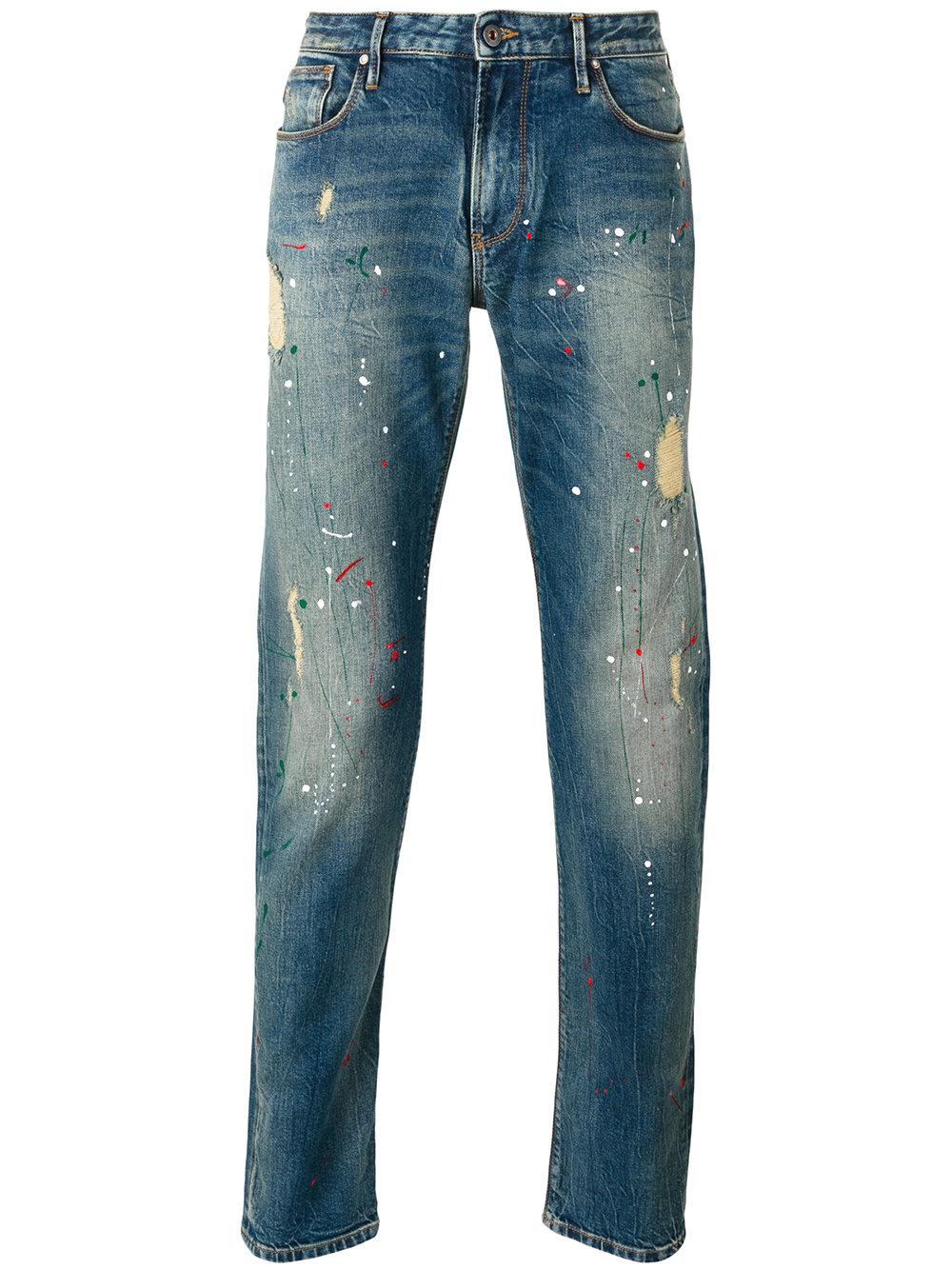 Lyst Armani Jeans Distressed Paint Splatter Jeans in Blue for Men