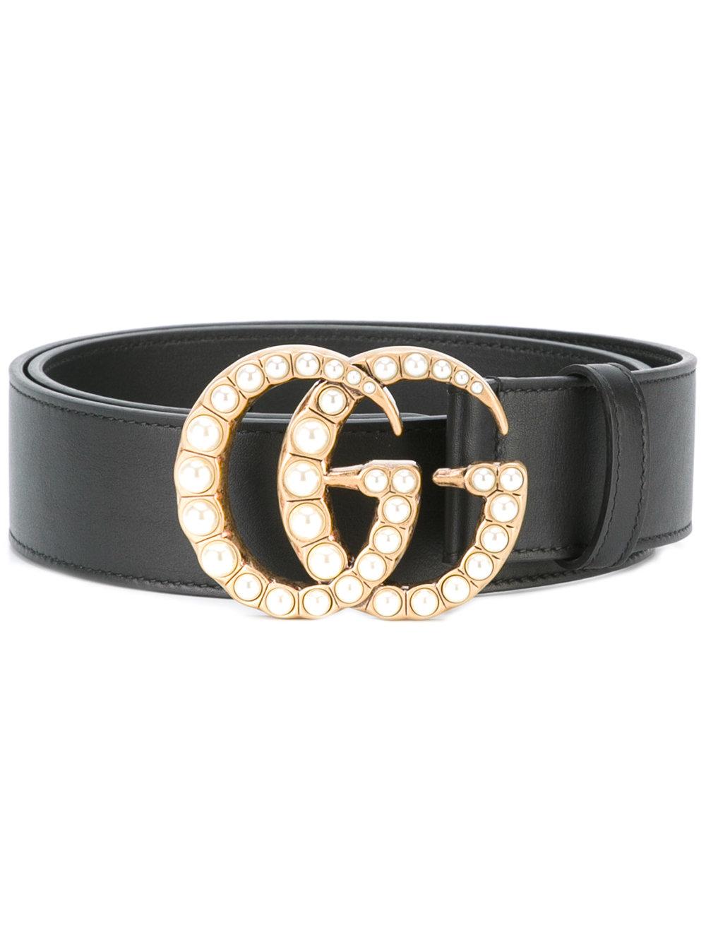 Gucci Pearl Logo Belt in Black | Lyst