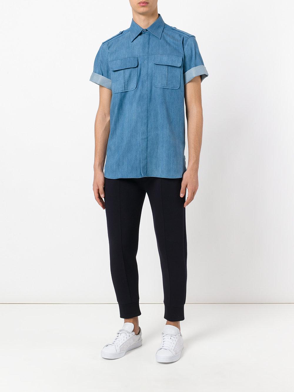 Lyst - Neil barrett Short Sleeve Denim Shirt in Blue for Men