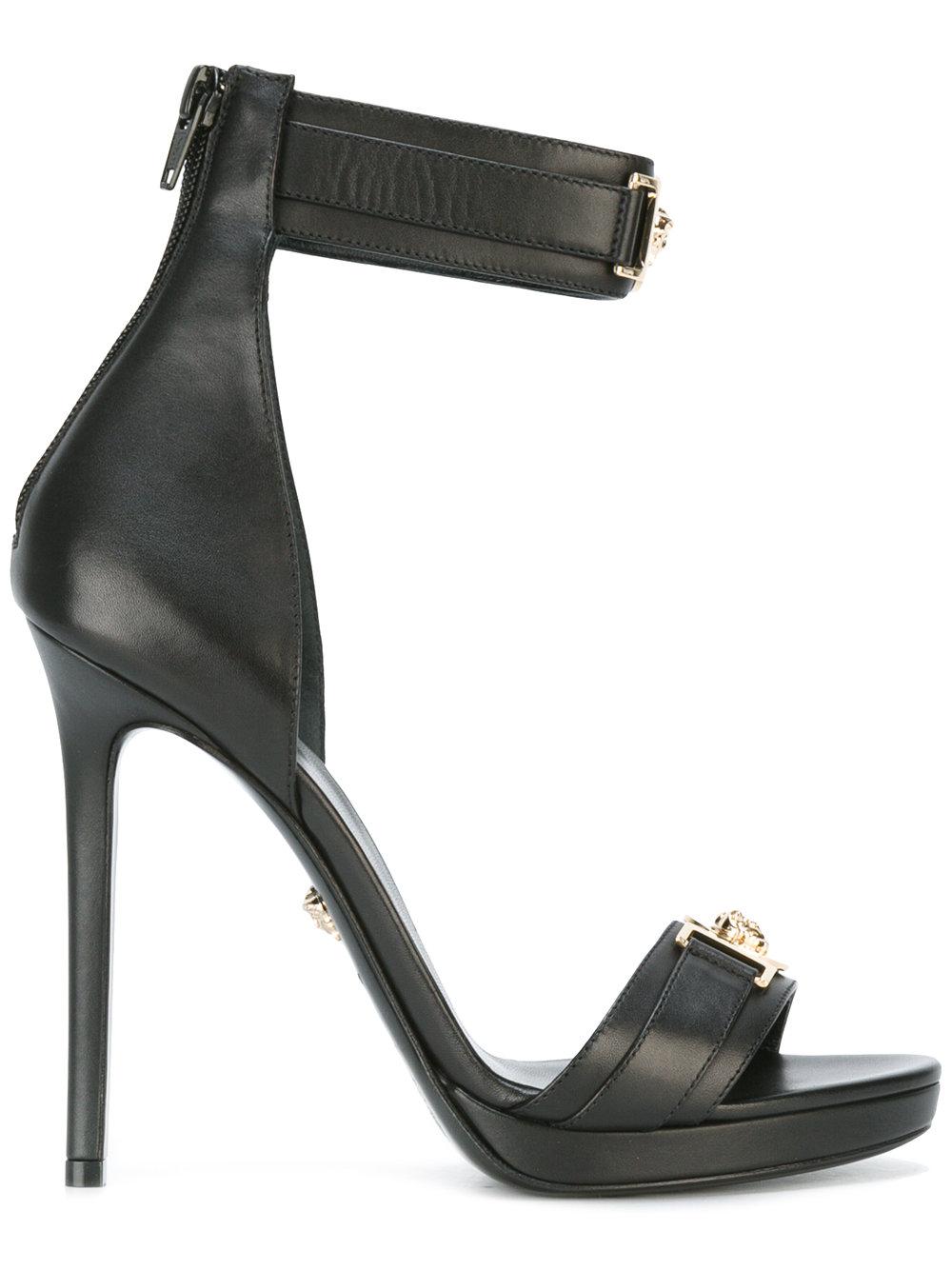 Versace Medusa Plaque Heel Sandals in Black | Lyst