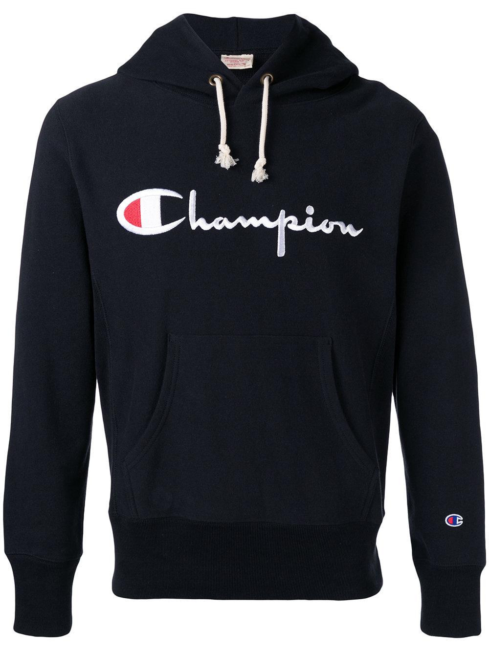 Champion Logo Print Hoodie in Blue for Men - Lyst