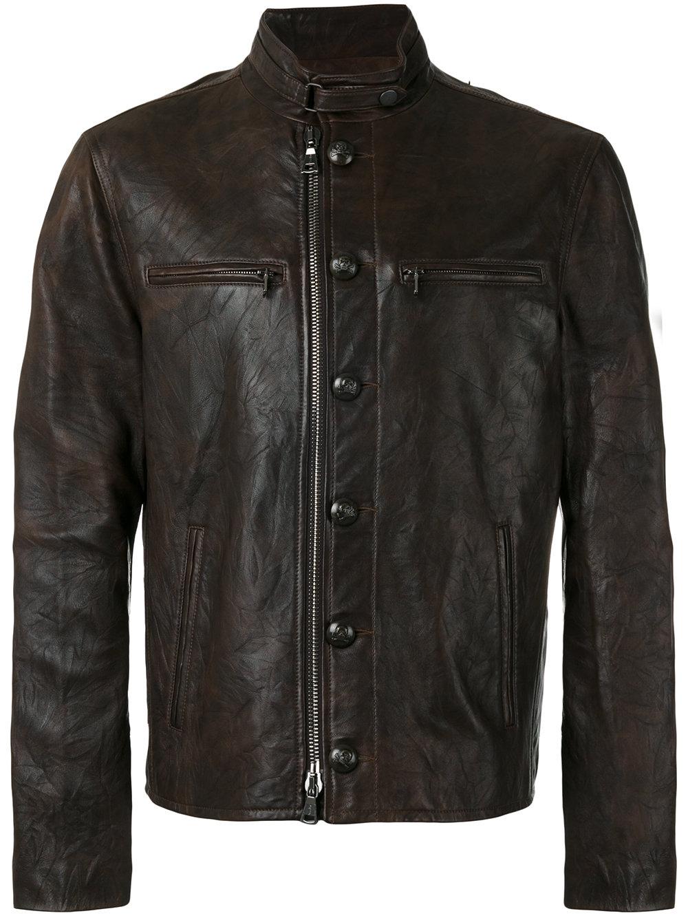 John varvatos Buttondown Leather Jacket in Brown for Men Lyst