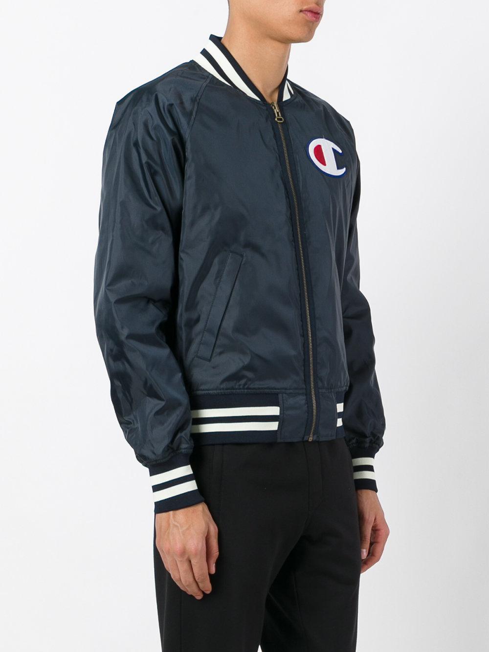 Champion Striped Detail Bomber Jacket in Blue for Men | Lyst