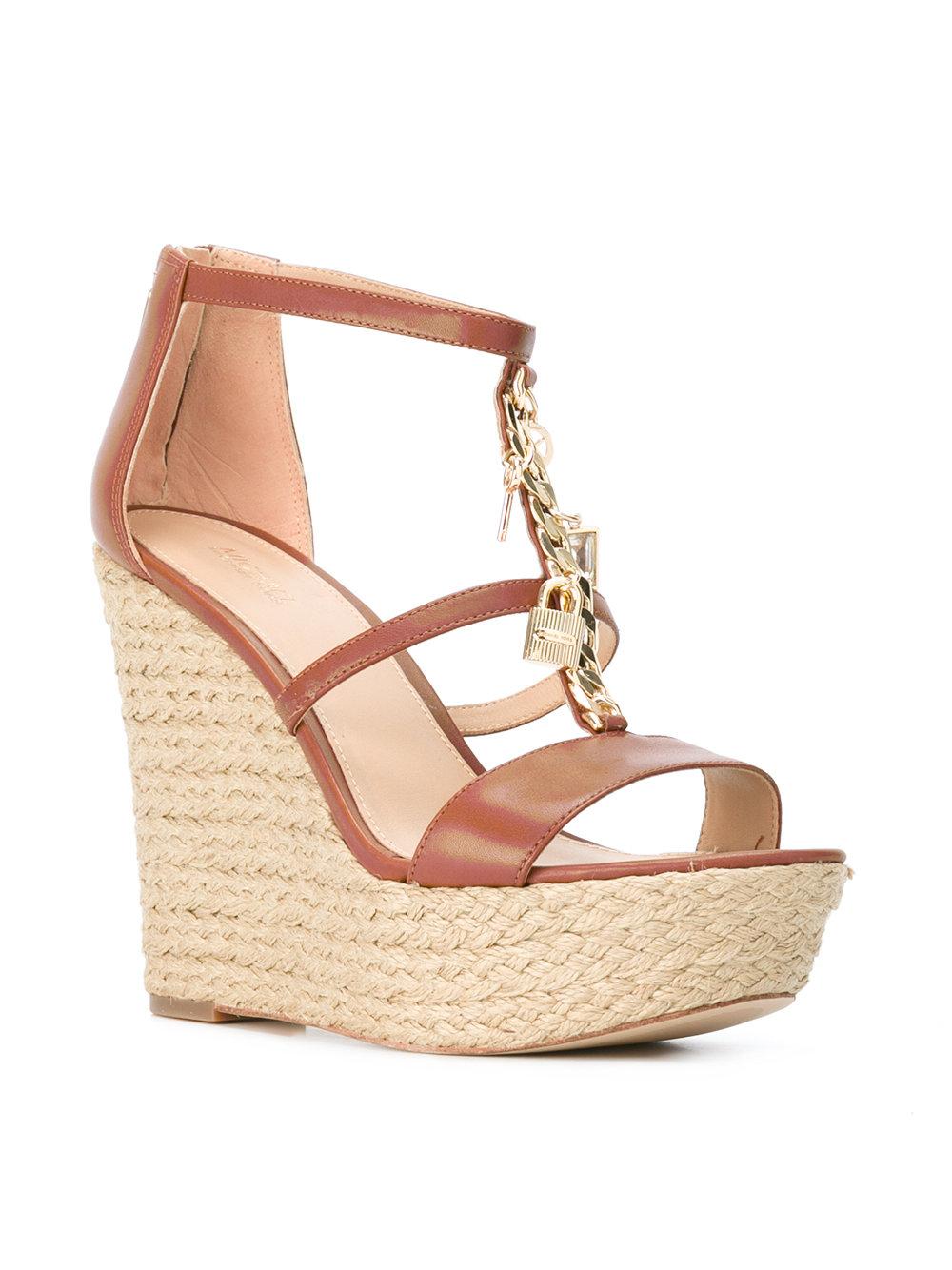 Lyst - Michael Michael Kors Chain Padlock Wedge Sandals in ...
