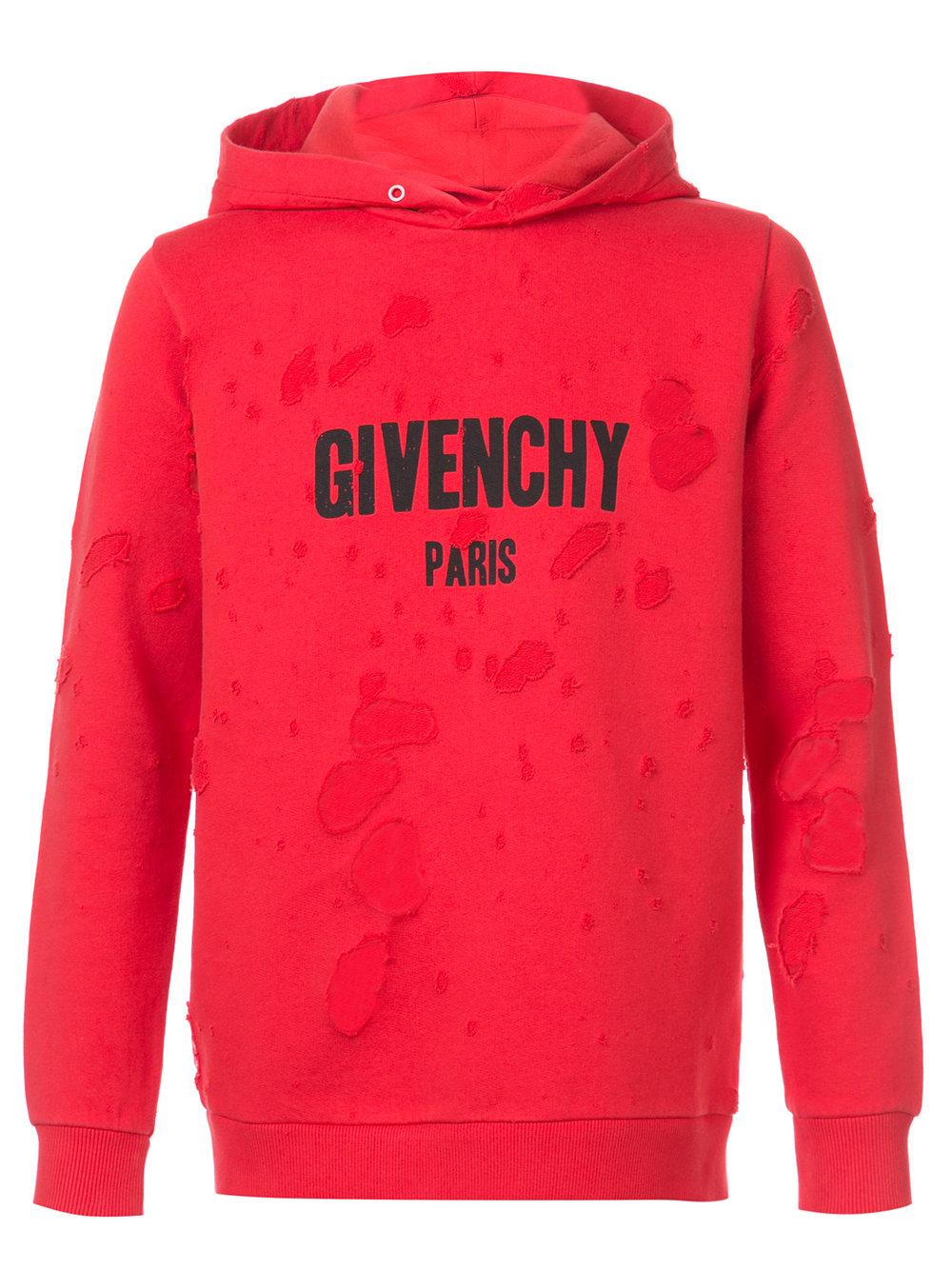Lyst - Givenchy Distressed Logo Print Hoodie in Red for Men