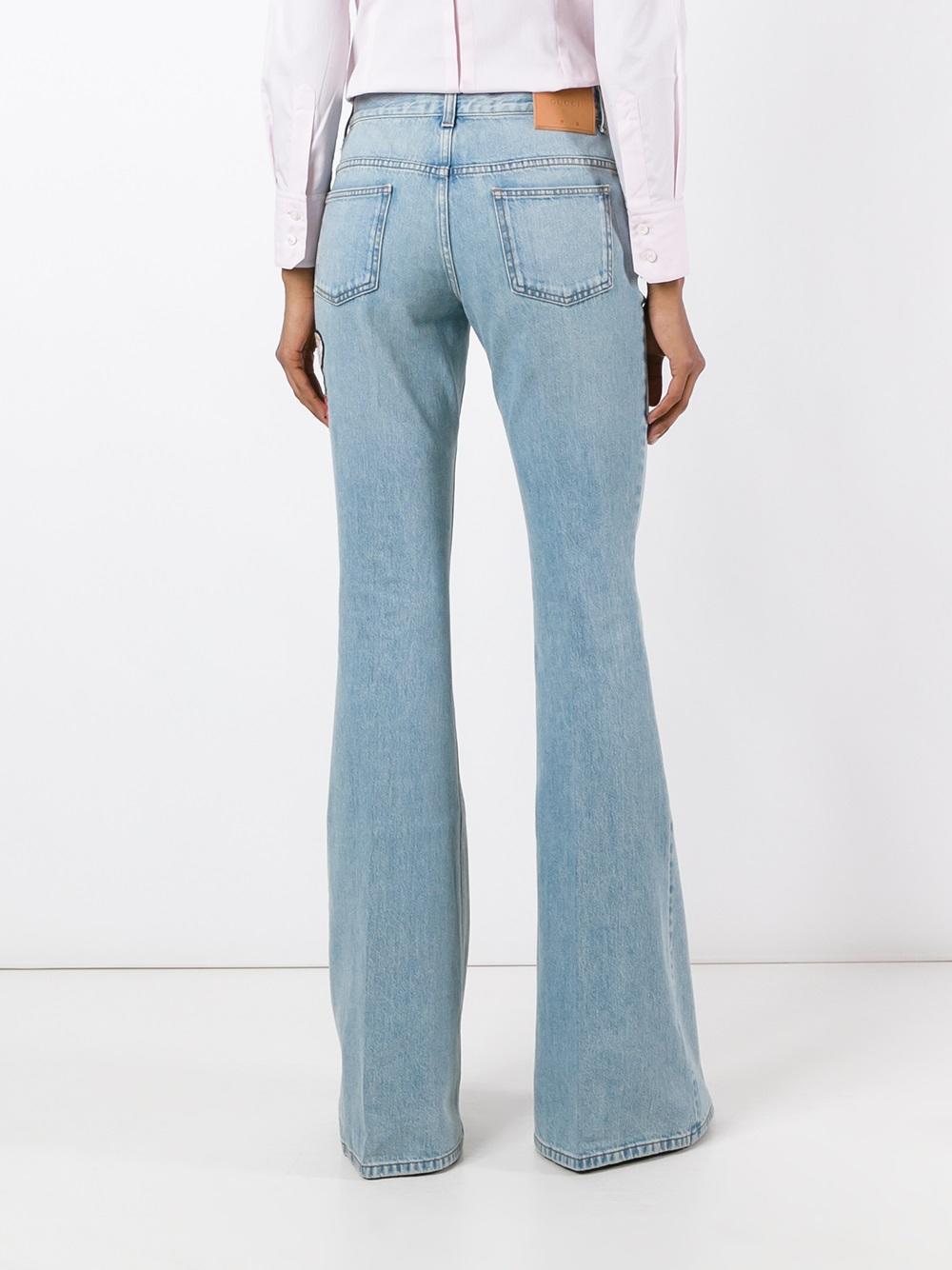 Lyst - Gucci Embroidered Flared Denim Jeans in Blue