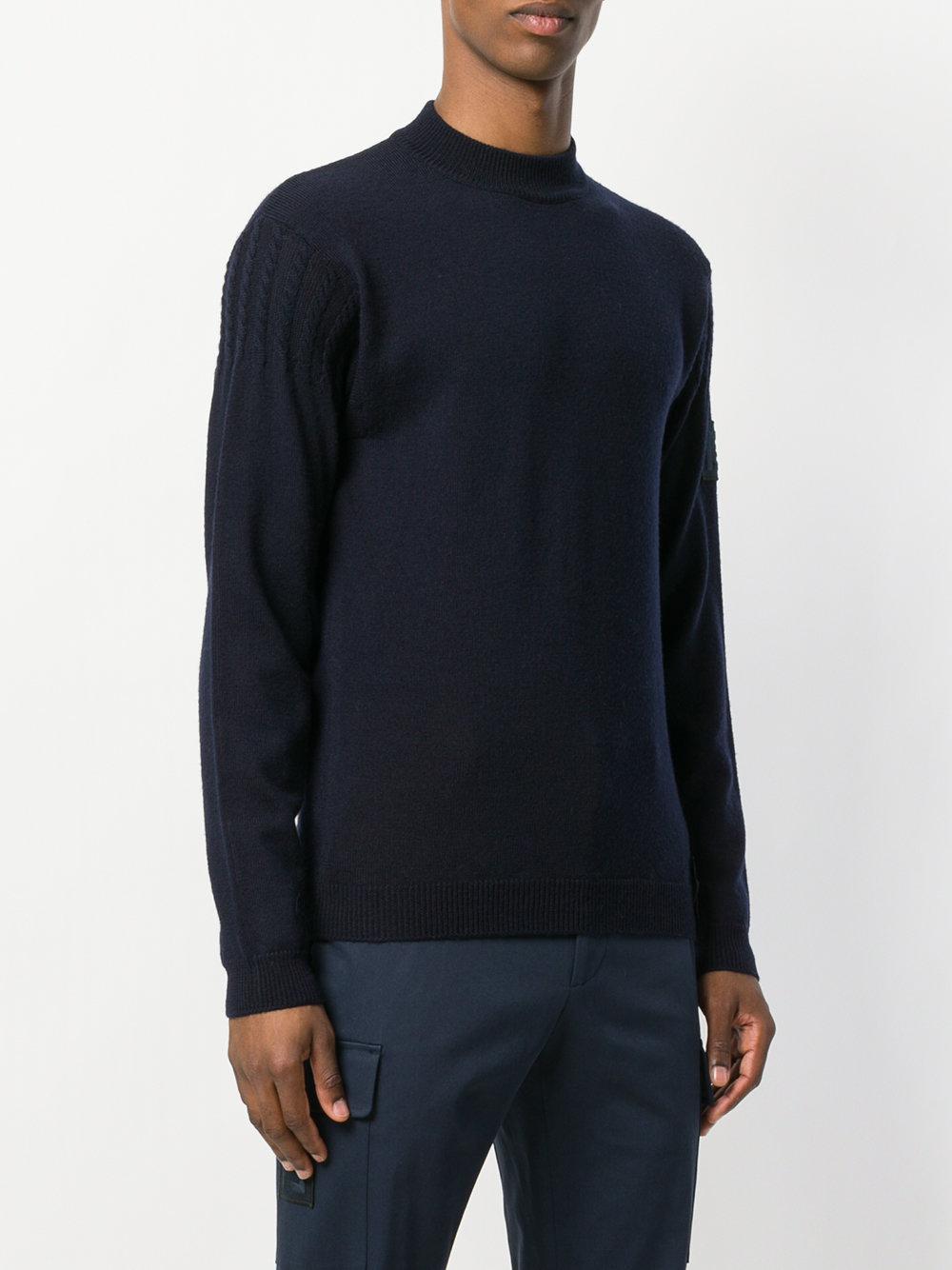 Fendi Wool High Neck Sweater With Logo Patch in Blue for Men - Lyst