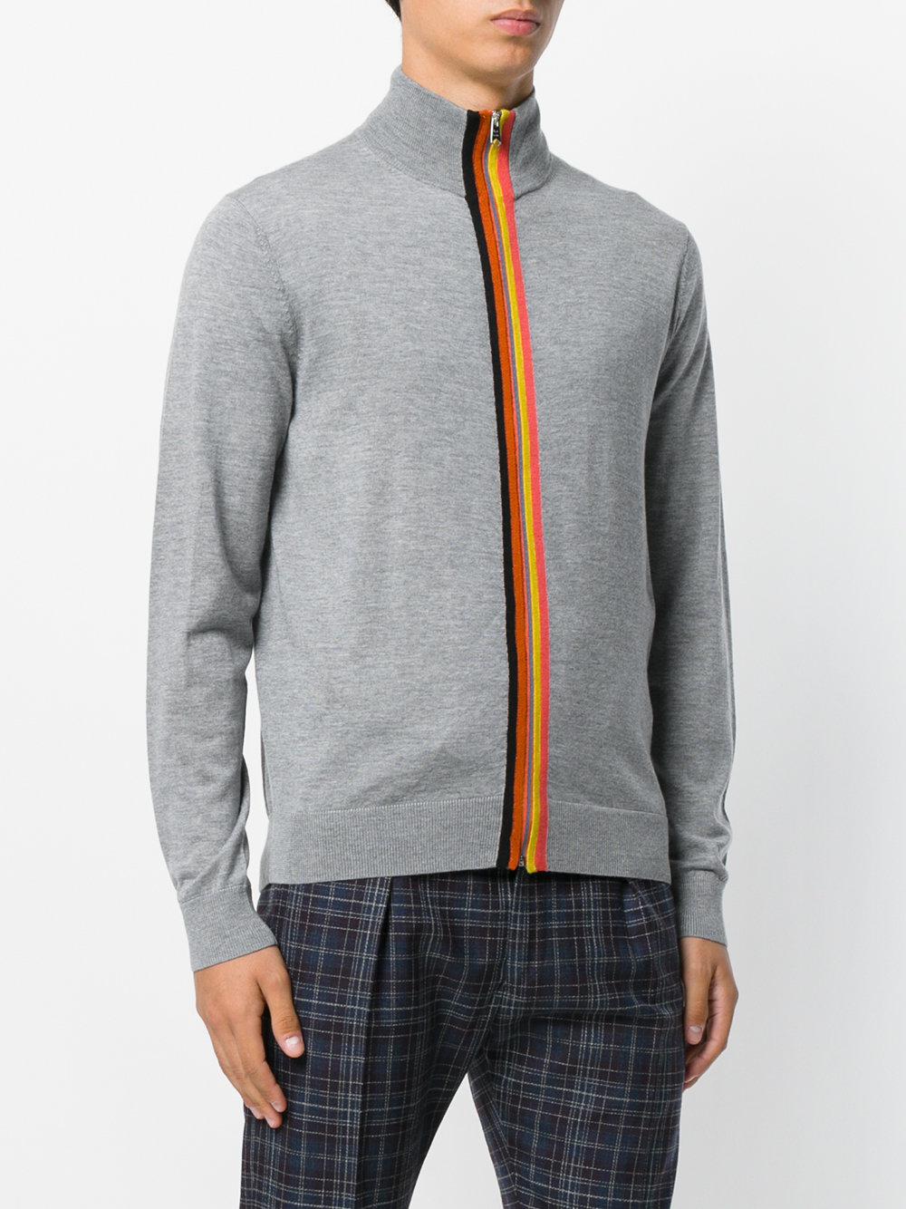 Lyst - Paul Smith Rainbow Trim Zip Front Sweater in Gray for Men