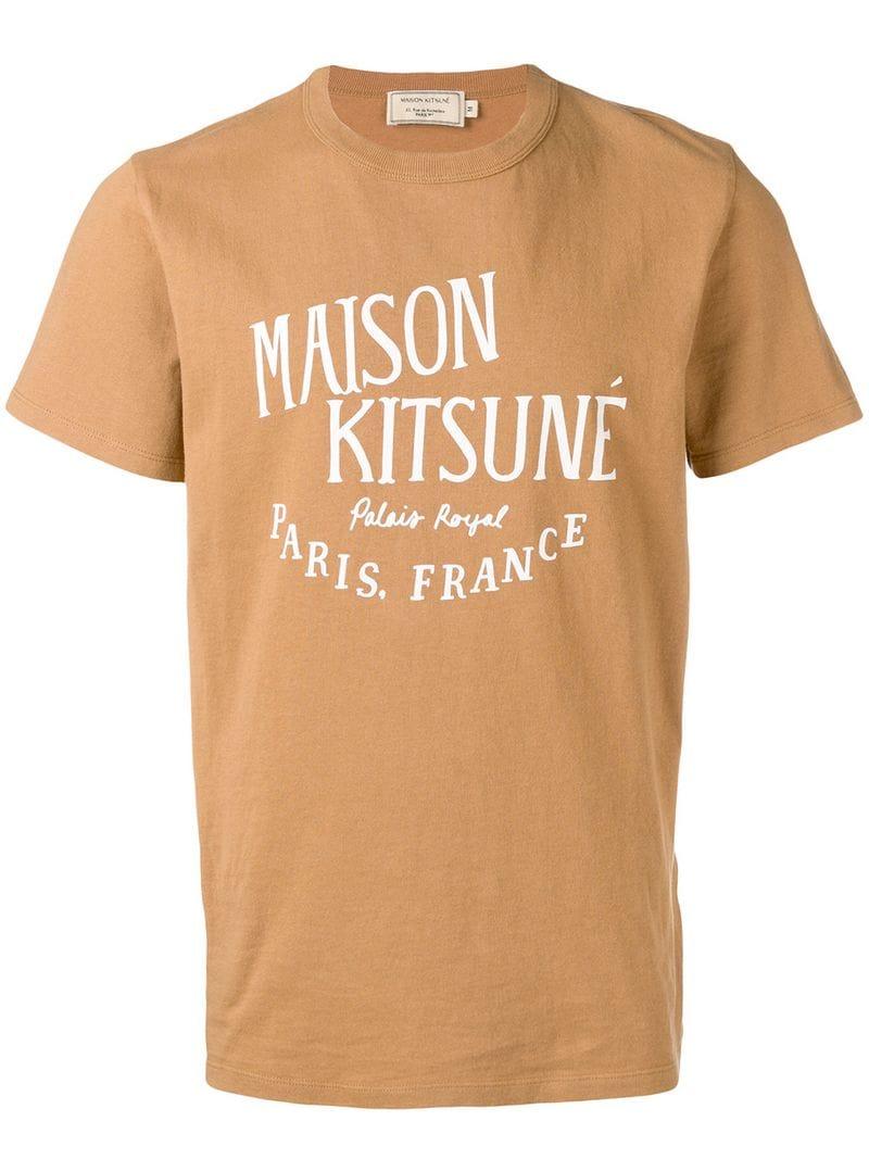 Maison Kitsuné Printed T-shirt in Brown for Men - Lyst