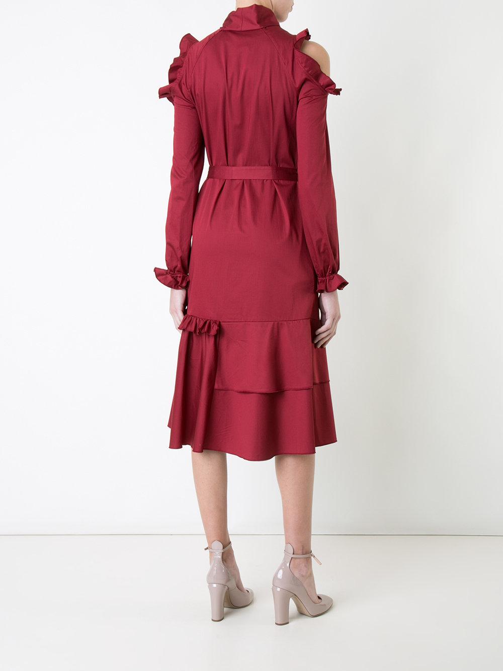 Lyst - Anna October Cut-out Shoulders Flared Dress in Red