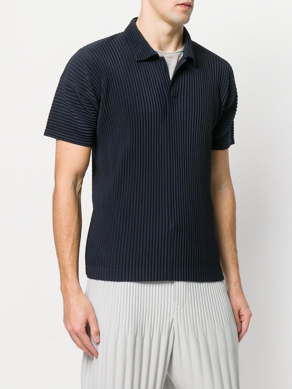 Homme Plissé Issey Miyake Ribbed Effect Polo Shirt in Blue for Men - Lyst