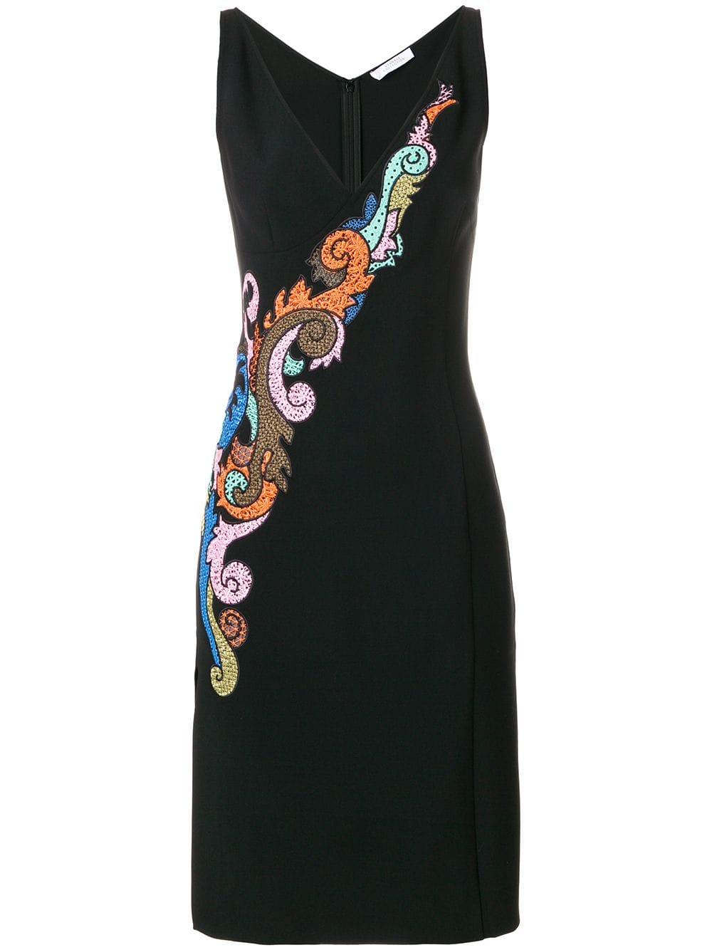 Versace Cotton Embroidered V-neck Dress in Black - Lyst