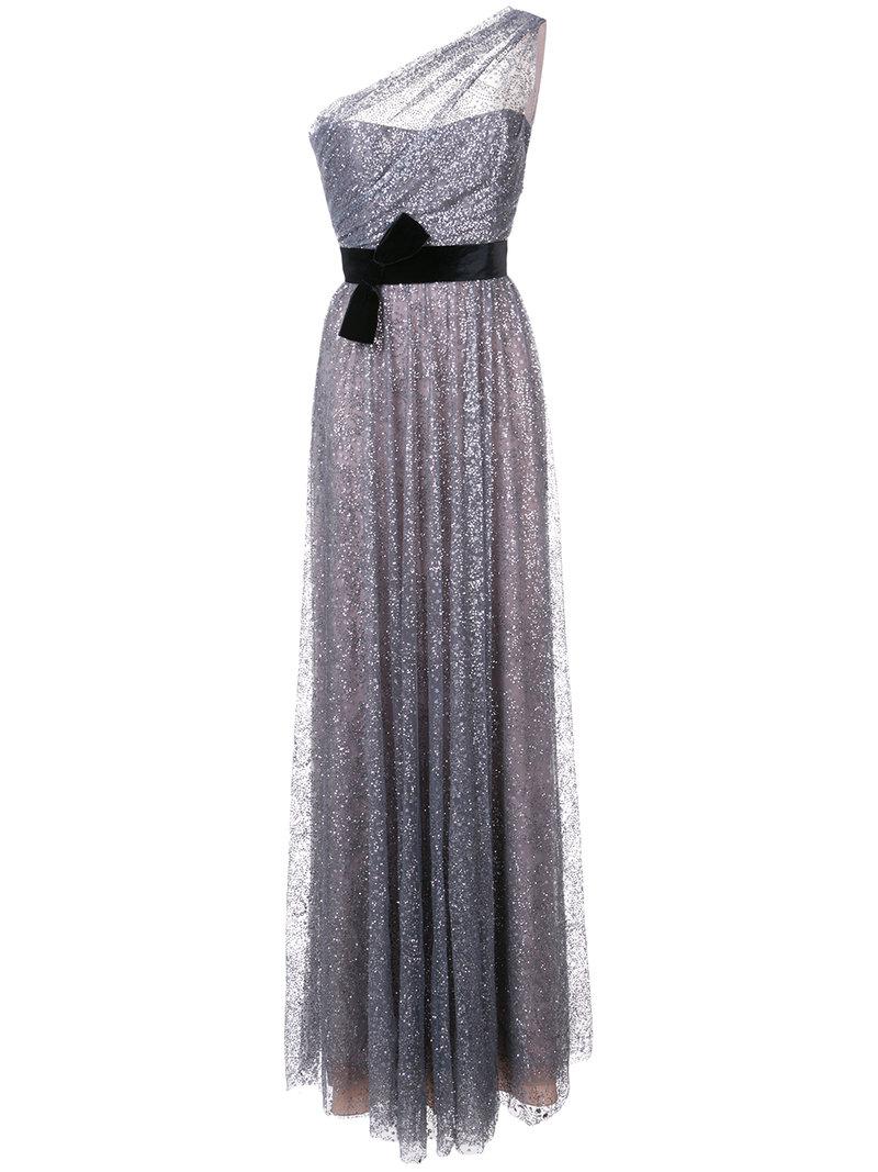 Lyst - Notte By Marchesa Glitter One Shoulder Gown in Gray