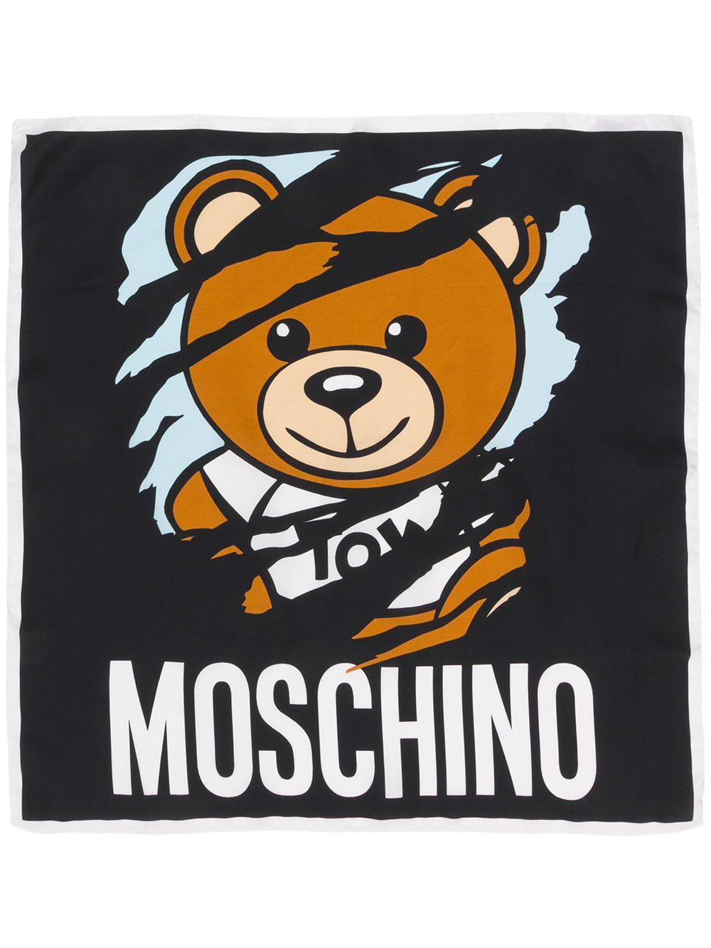 Moschino Silk Bear Logo Square Scarf in Black - Lyst