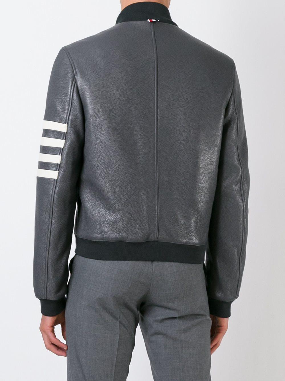 Thom Browne Varsity Bomber Jacket in Gray for Men Lyst