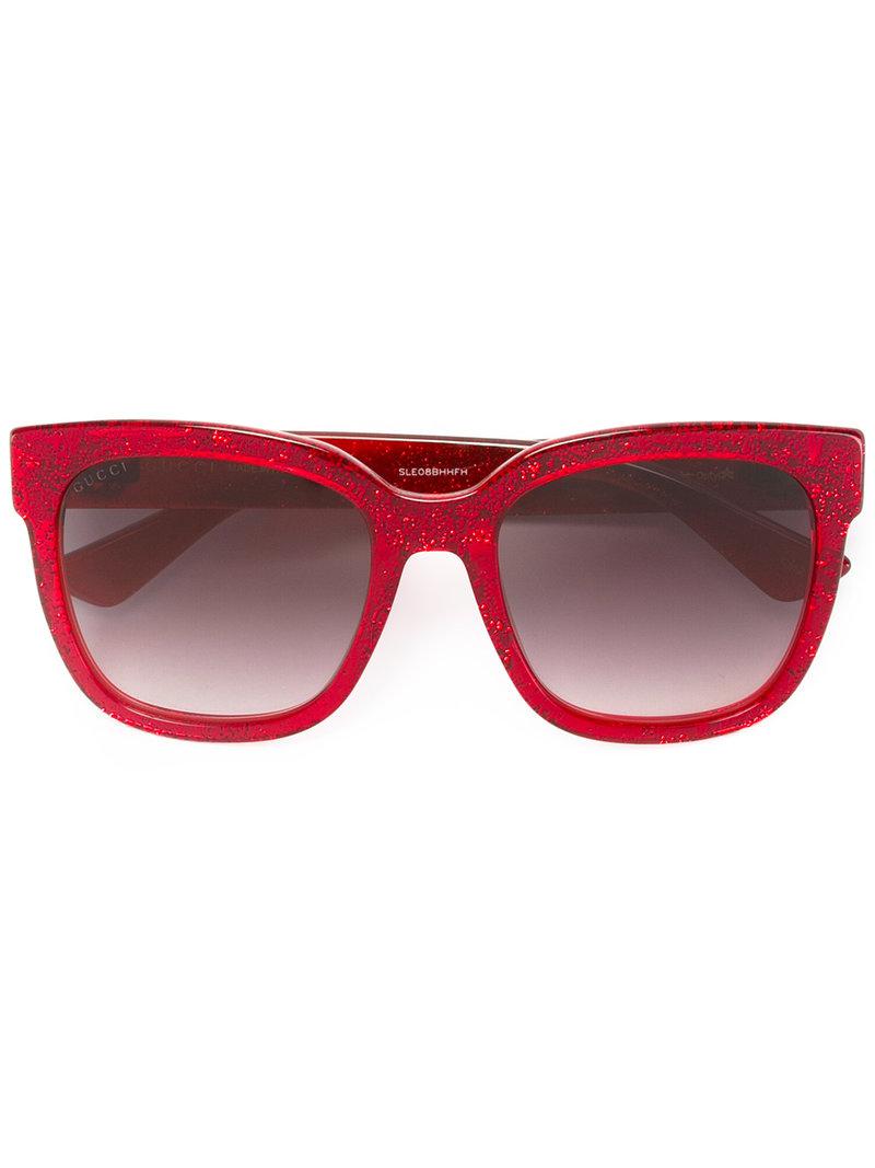 Lyst - Gucci Square Frame Glitter Sunglasses in Red