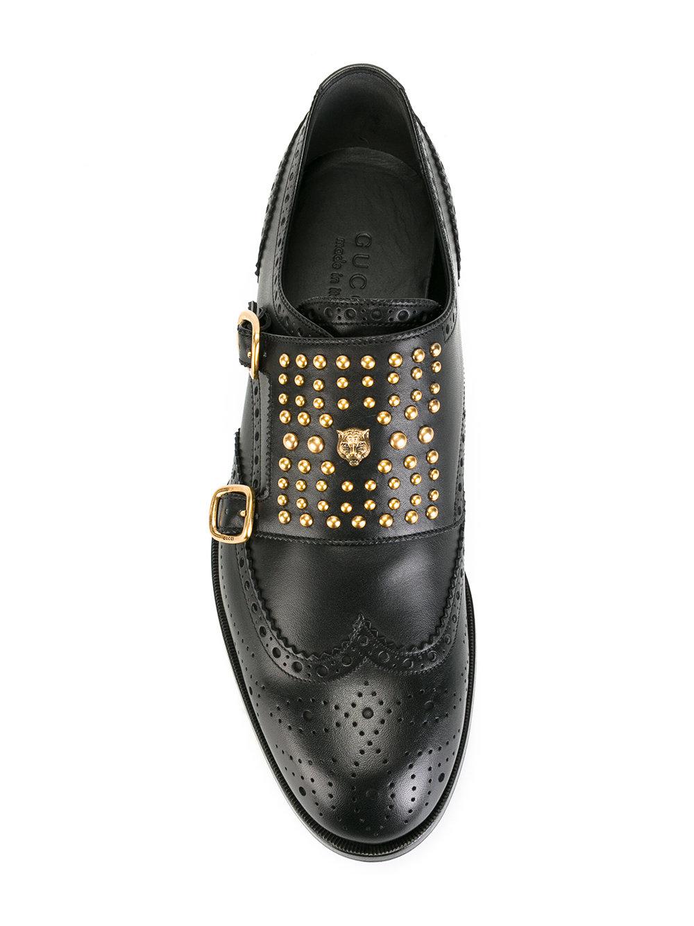 Lyst Gucci  Studded Monk Strap Shoes  in Black for Men