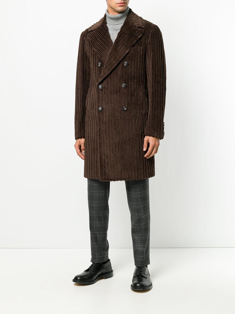 Lyst - Tagliatore Double Breasted Corduroy Coat in Brown for Men