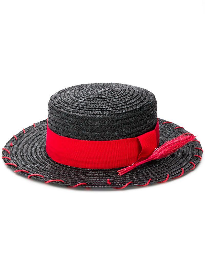 Ruslan Baginskiy Flat Brim Straw Hat in Black - Lyst