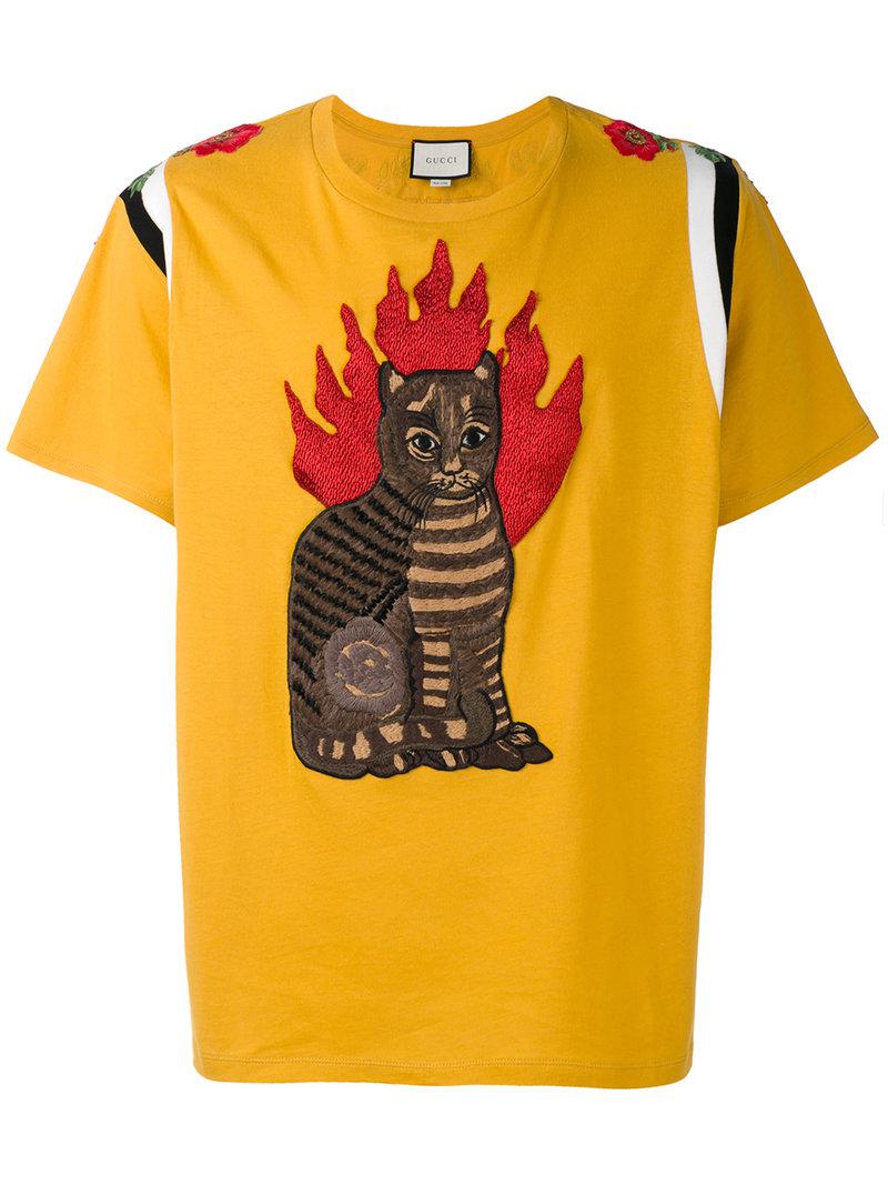Lyst - Gucci Flame Tabby Cat Motif T-shirt for Men