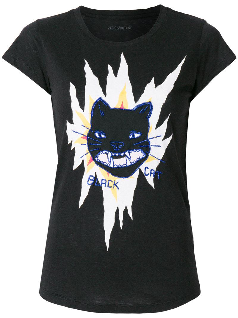 Zadig & Voltaire Cotton Skinny Cat Motif T-shirt in Black - Lyst