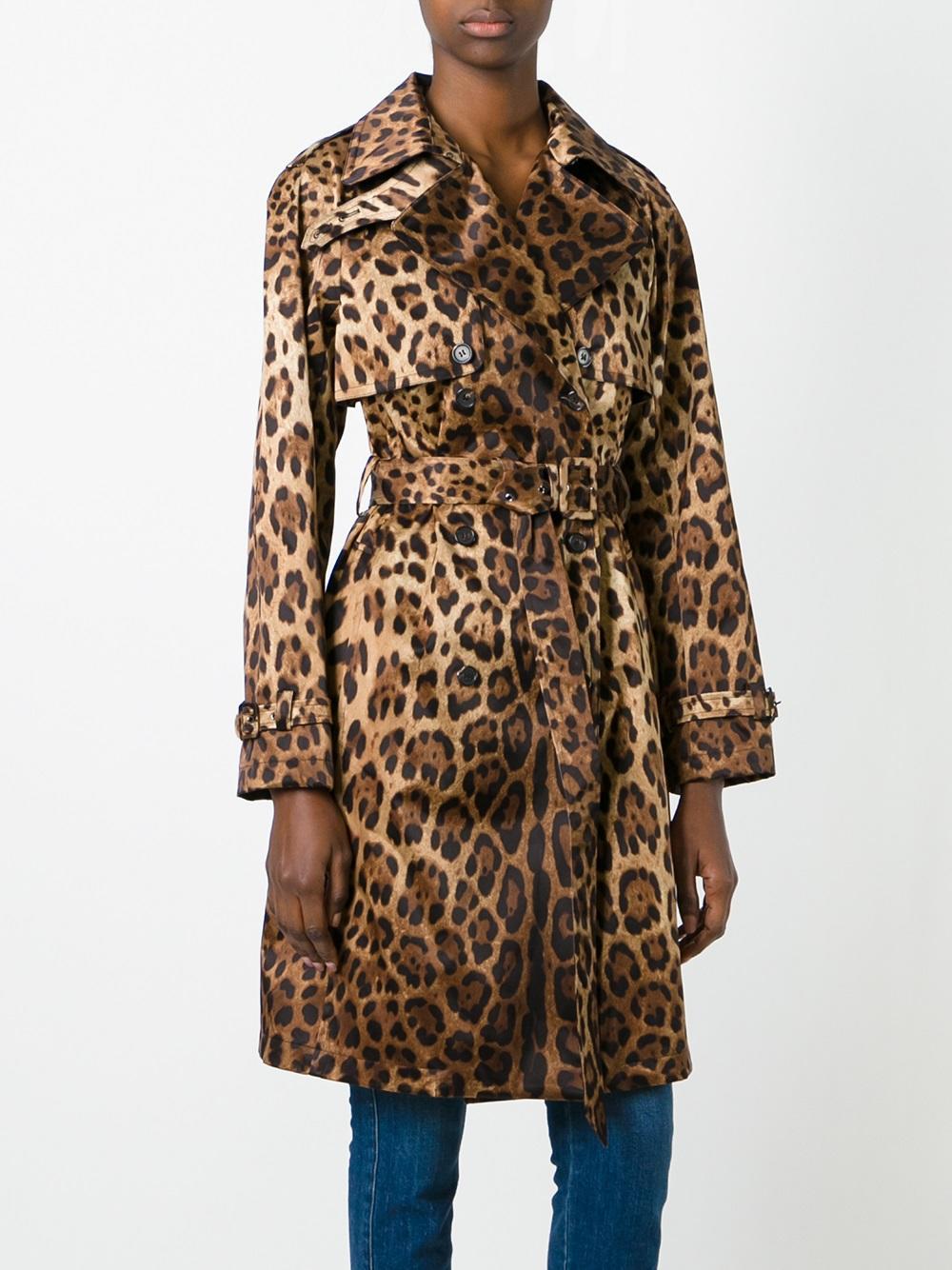 Lyst Dolce & Gabbana Leopard Print Trench Coat in Brown