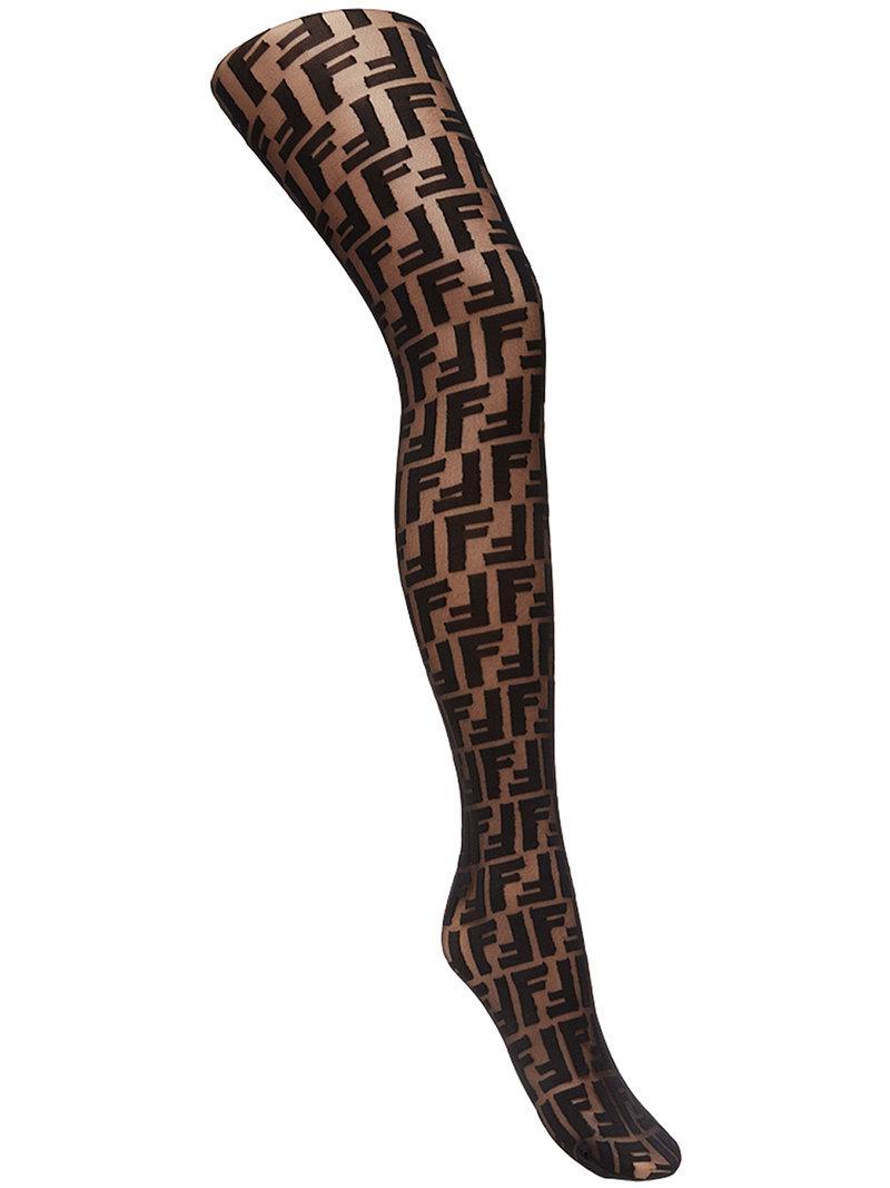 Lyst - Fendi Logo Embroidered Tights in Black