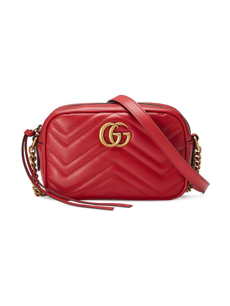 Lyst - Gucci GG Marmont Matelassé Leather Mini Shoulder Bag in Red ...