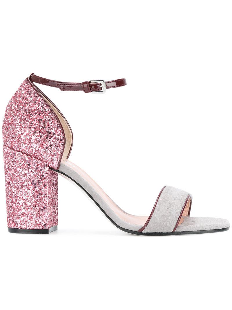 Lyst - Pollini Block Heel Glitter Sandals in Pink